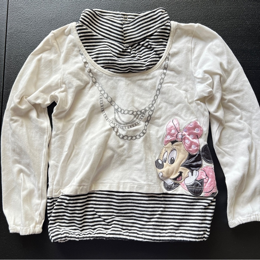 Disney Baby Minnie Mouse Long Sleeve Striped Mock Neck Graphic Shirt Y2K - Picture 2 of 10